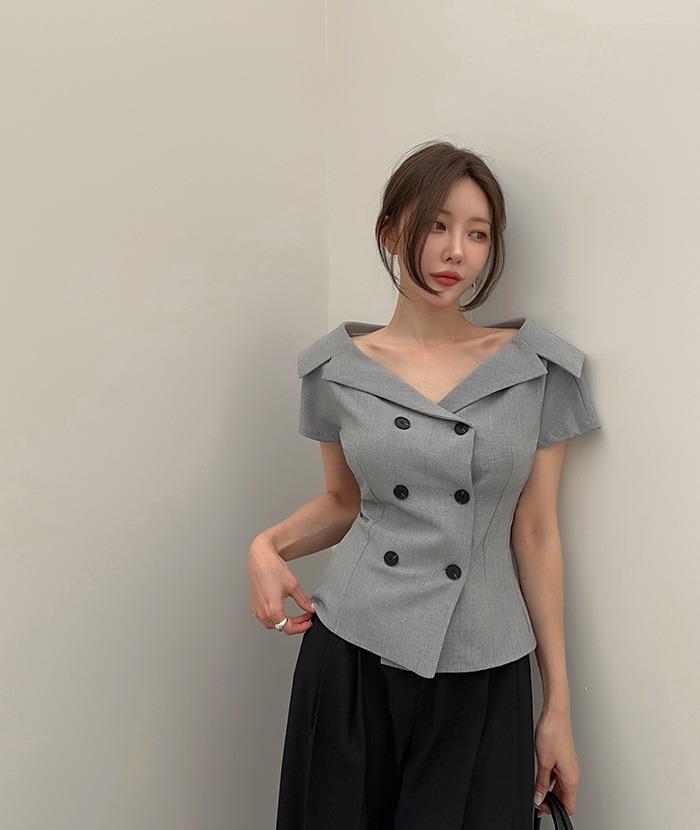 토펠투버튼블라우스