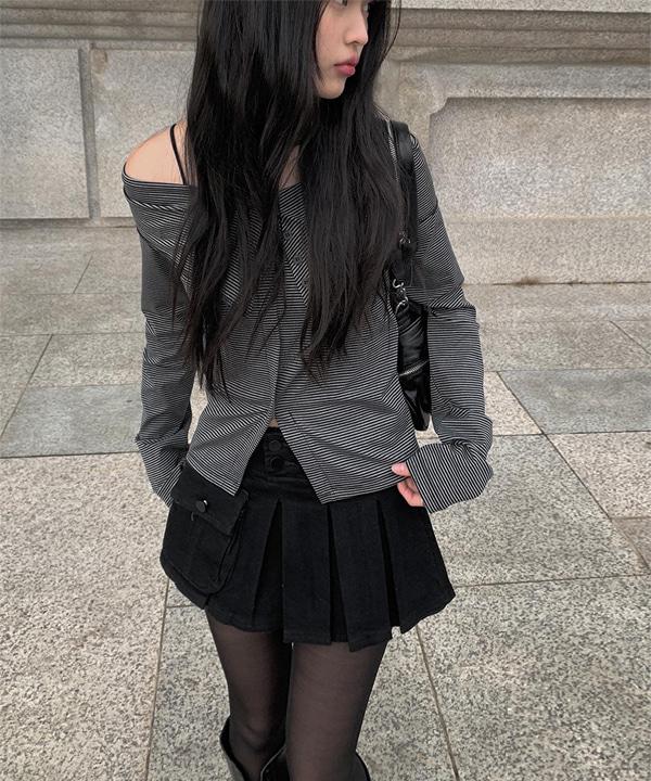 애니원모어 유즈얼 단가라 오프숄더 티셔츠