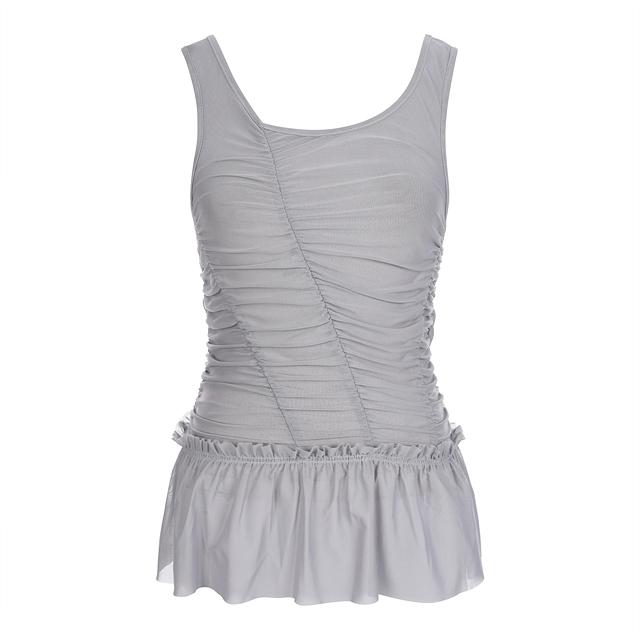 SHIRRED FRILL SLEEVELESS TOP 메쉬 프릴탑 LIGHT GREY BR2CV005