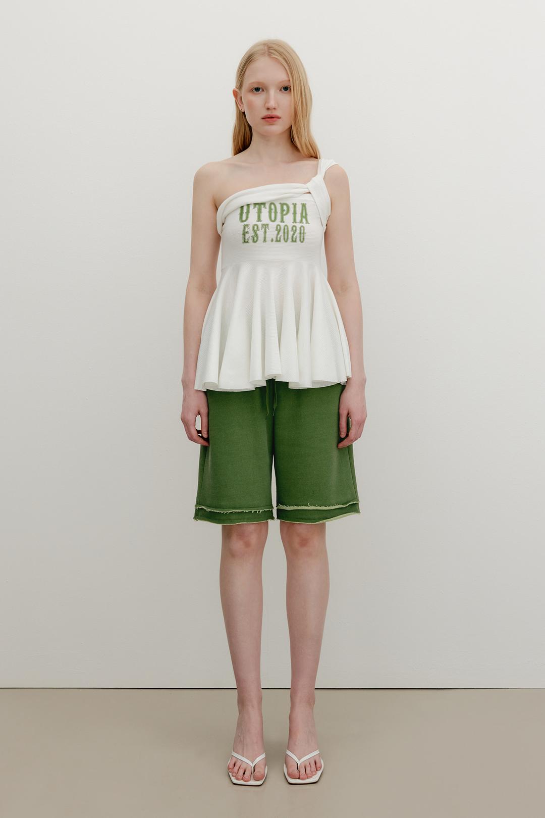 WIDE SWEAT BERMUDA BANDING PANTS - OLIVE