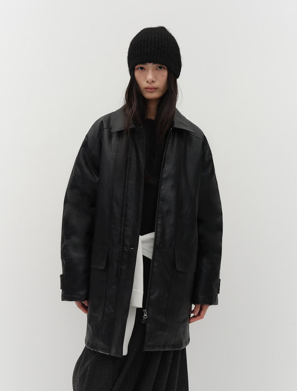 LEATHER PADDED COAT [BLACK]