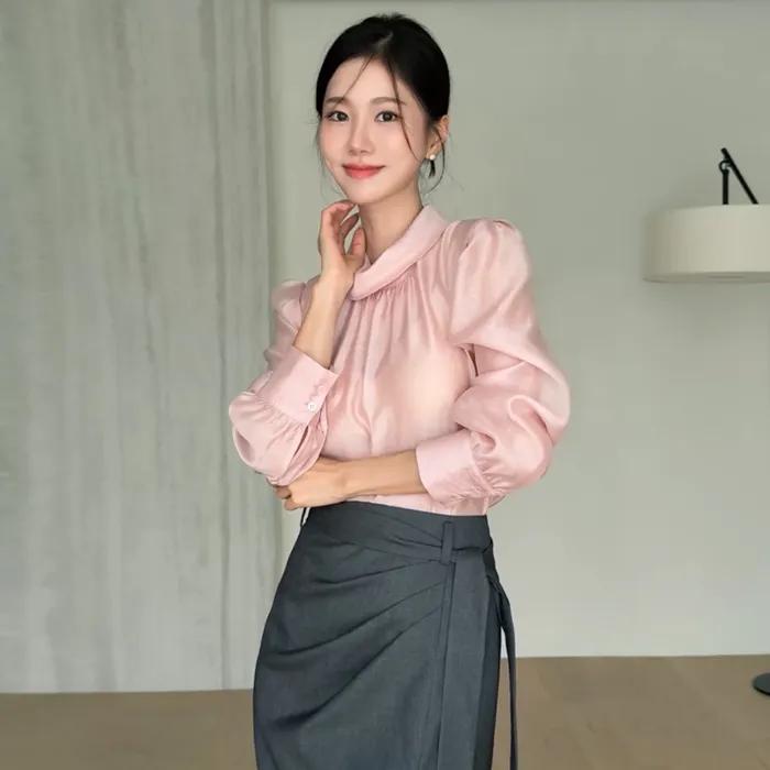 Roll collar Tie Blouse PINK