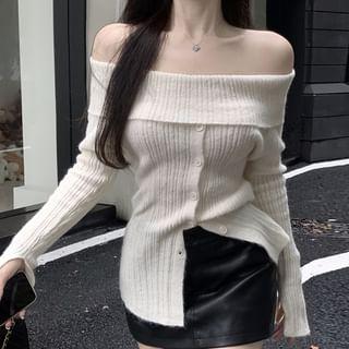 Long Sleeve Off-Shoulder Ribbed-Knit Sweater