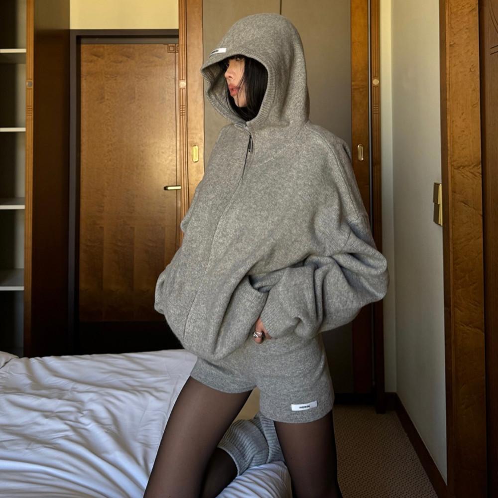 WARDEN EDGE 니트 후드 스웨터 집업 자켓 루즈핏 후드집업