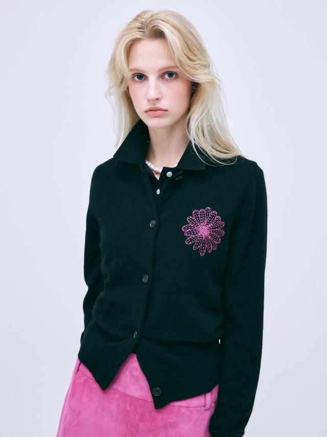 RACCOON BLENDED CARDIGAN ROUND NECK_BLACK FUCHSIA