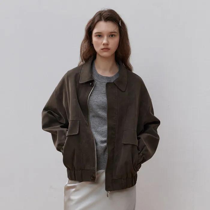 [29CM 단독] 오버핏 포켓 레더 블루종_Khaki Brown