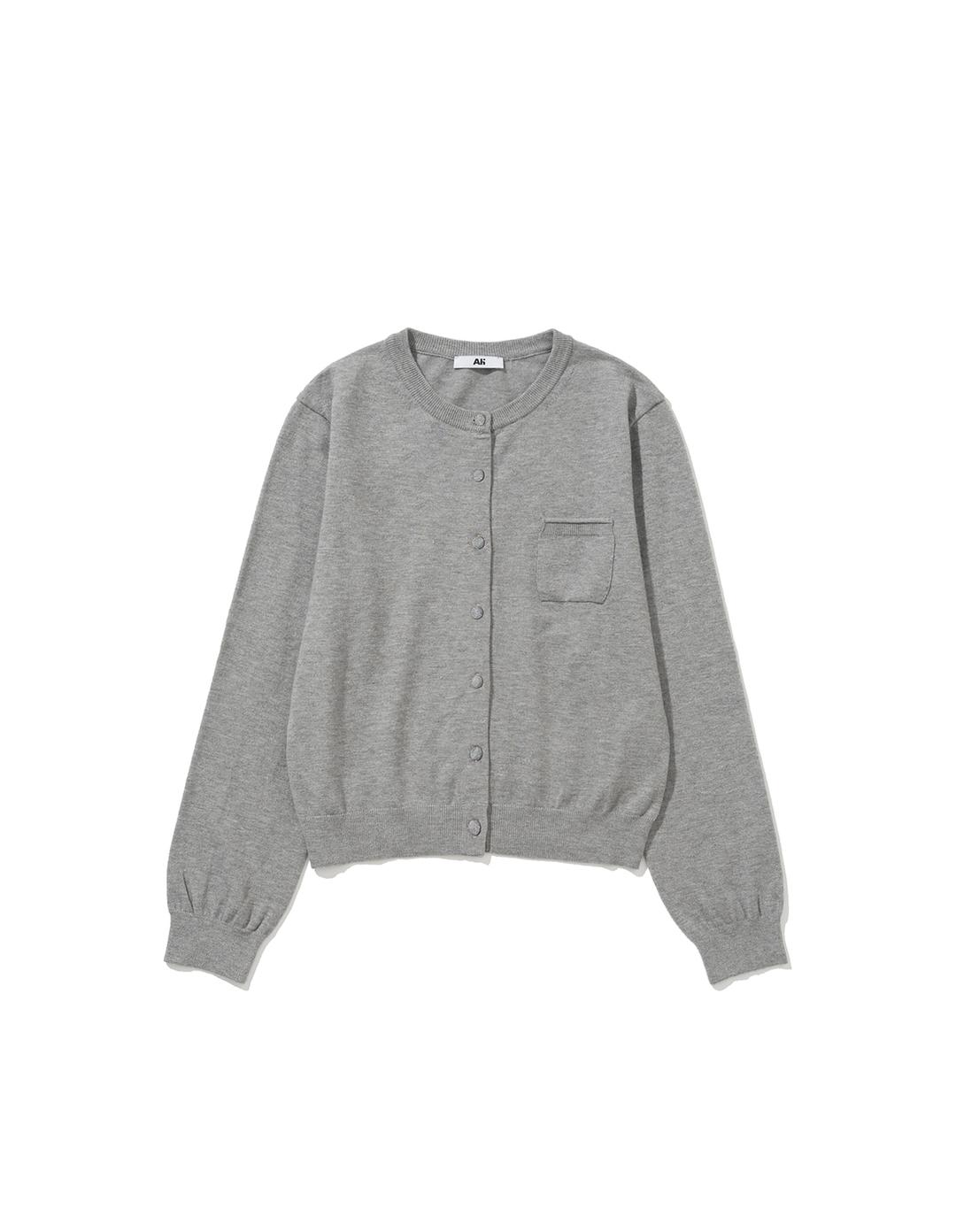Label Button Knit Cardigan Grey