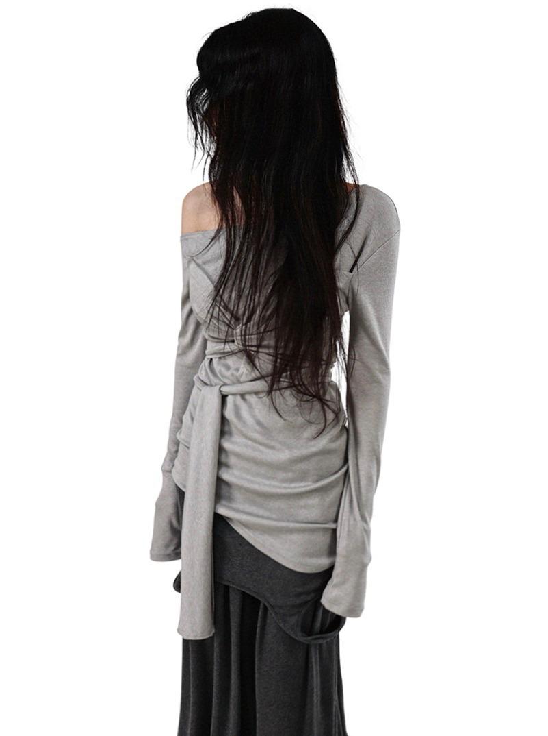RANI BUNDLED WRAP STRAP HALF LONG SLEEVE TEE 라니 묶음 랩 스트랩 하프 롱슬리브 티