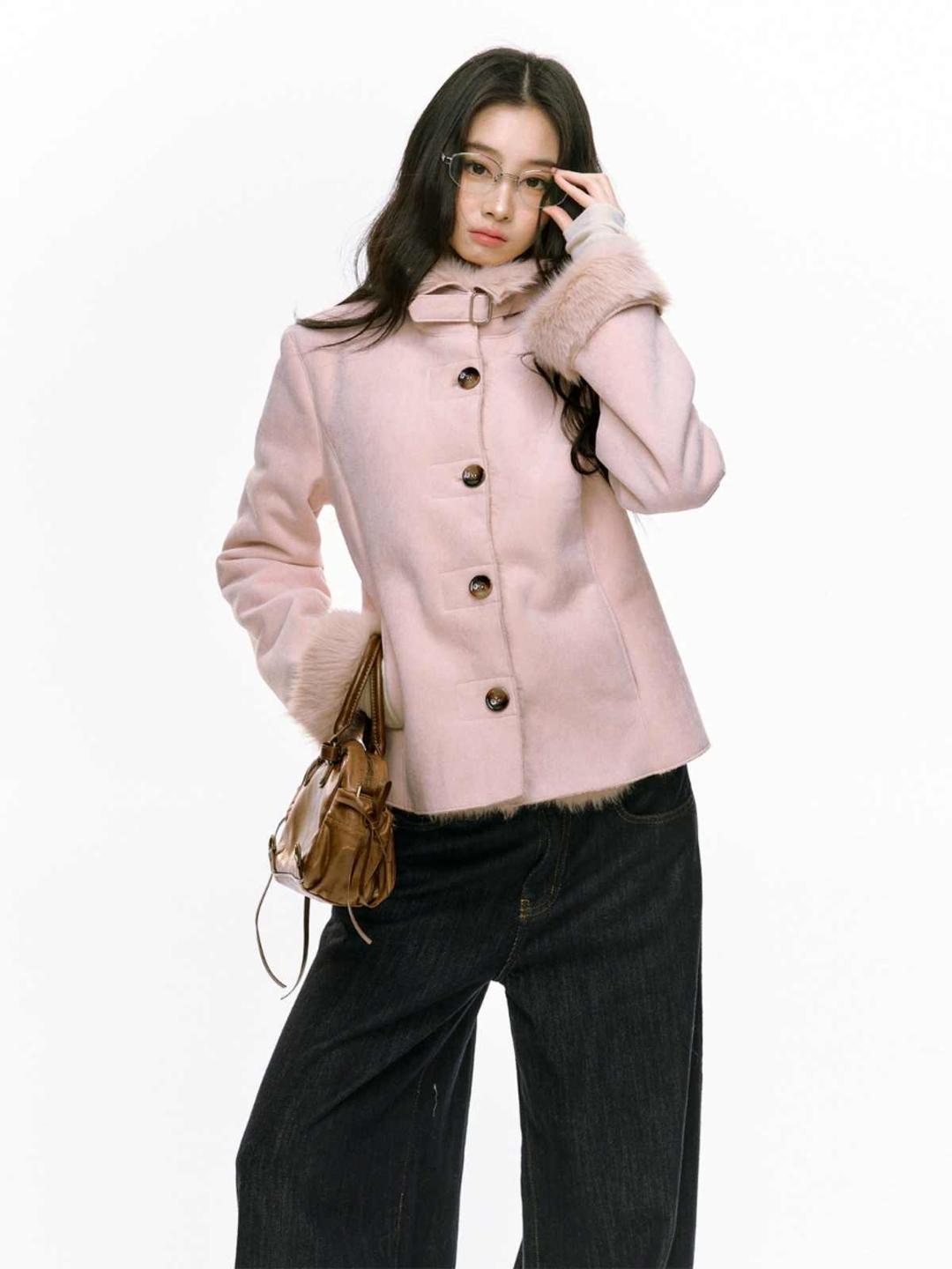 Two-color Slim Plush Warm Fur Jacket SHI0094