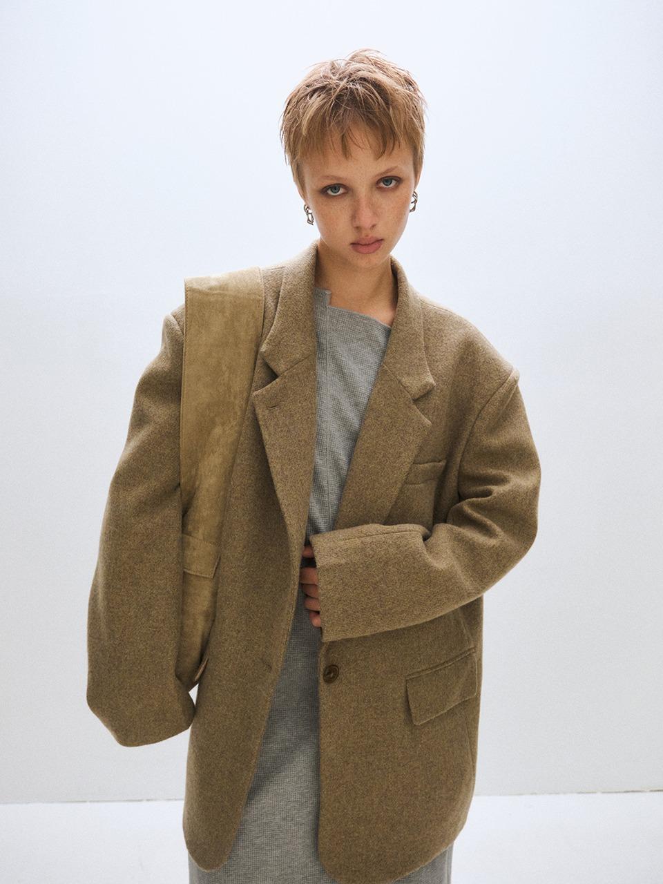 [PLZPROJECT]OVERFIT WOOL JACKET, BEIGE