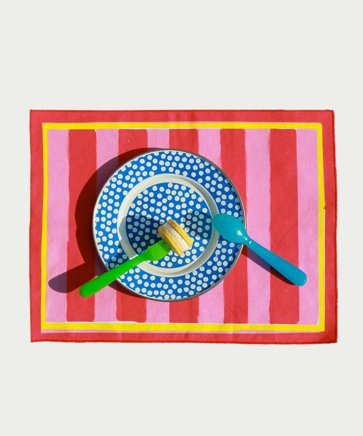 스트라이프 캔버스 테이블매트 - 핑크