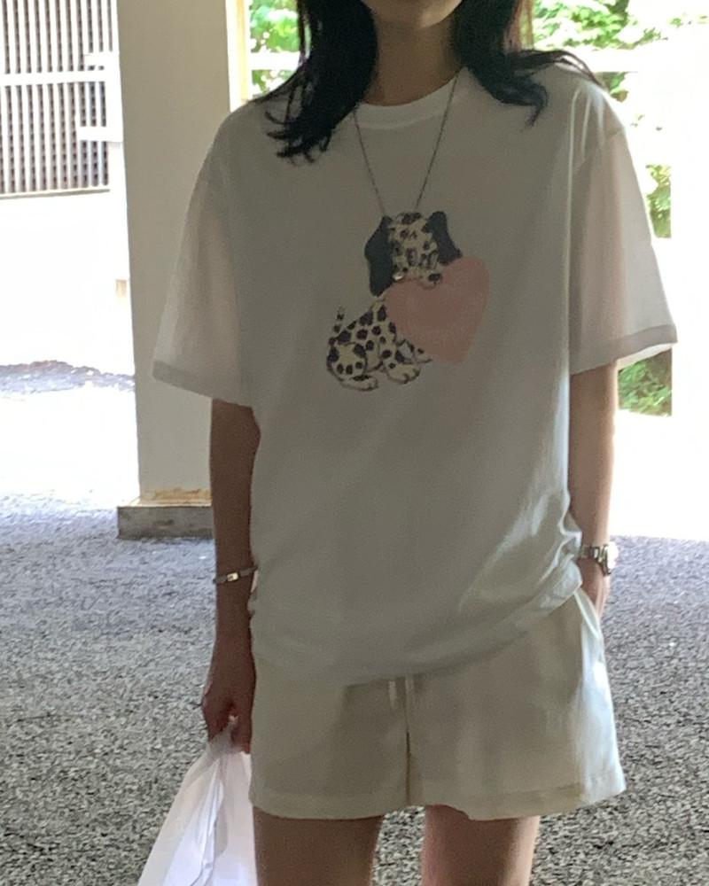 BR 달마시안 티셔츠 라운드 반팔 프린팅 강아지 퍼피 t
