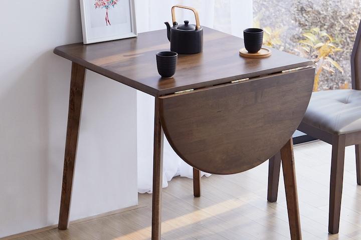 캔버라 드롭리프 원형 확장형 접이식 원목식탁 (의자선택) 4colors