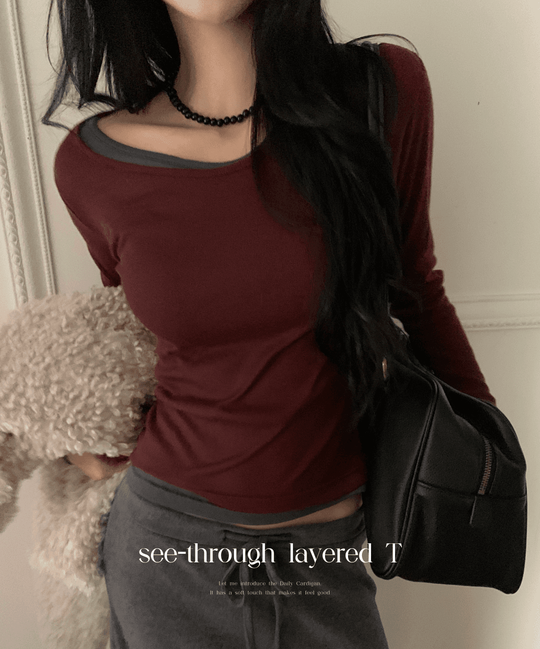 딜라잇문 [MD픽✔️/진짜편해요💕] 카니비 시스루 레이어드 긴팔티셔츠/레이어드티셔츠/긴팔티셔츠/이너긴팔티셔츠/버건디티셔츠/이너티셔츠/겨울데이트룩/겨울하객룩/오늘출발/당일발송/시즌오프