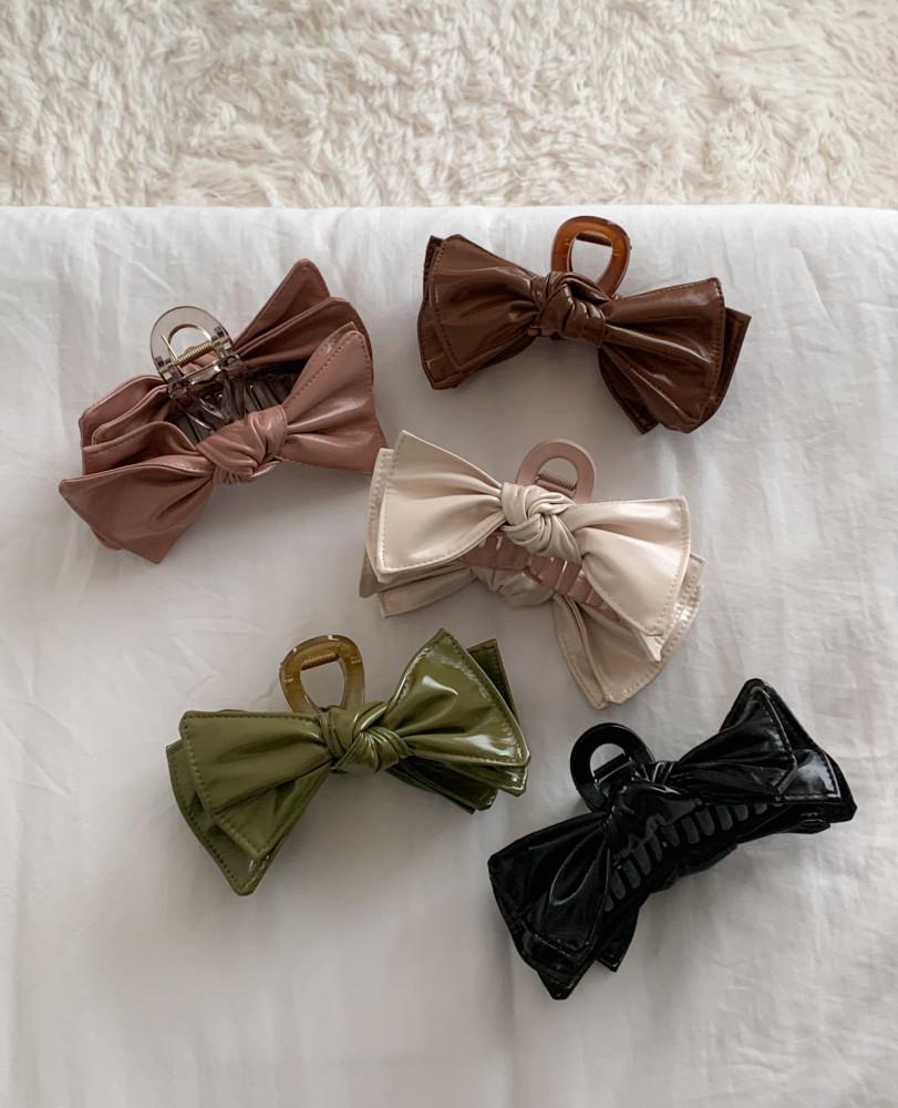 [바이노] 에나멜 레더 리본 집게핀_5color / 리본집게핀 레더집게핀 겨울집게핀