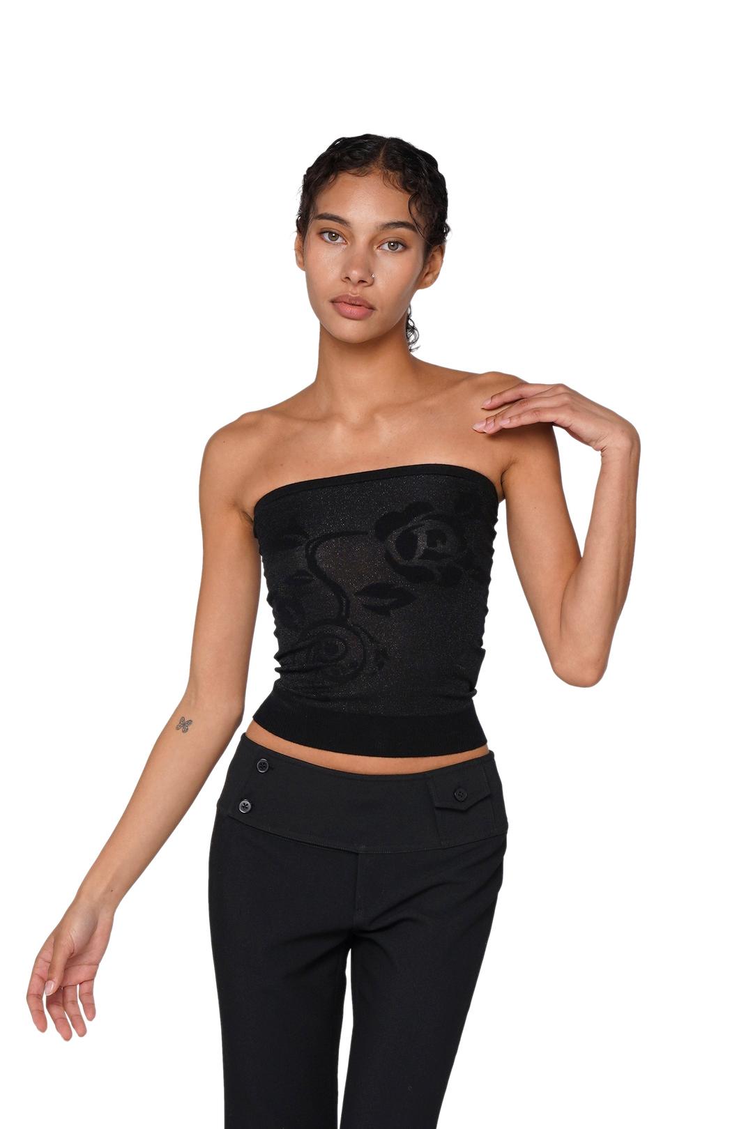 GLITTER JACQUARD KNIT TUBE TOP - XS