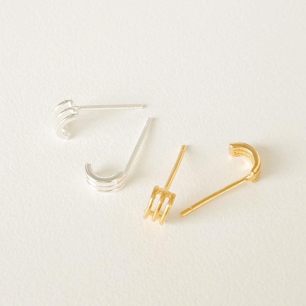 실버925 미니 작은 세줄 C커브 고리 귀걸이