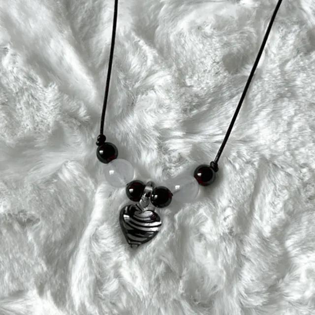 zebra heart y2k stone leather necklace 지브라하트 원석 천연가죽 목걸이 <3