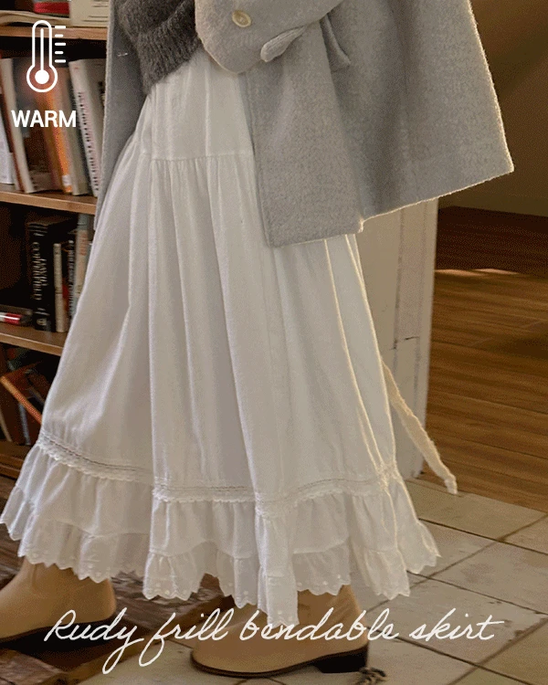 [무배][피치기모/울혼방]러디 프릴 겨울 밴딩 롱 스커트