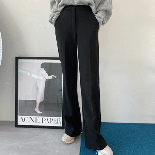 [블랙 당일발송] 완전 포근해 데일리 하이웨스트 본딩 기모 와이드 슬랙스