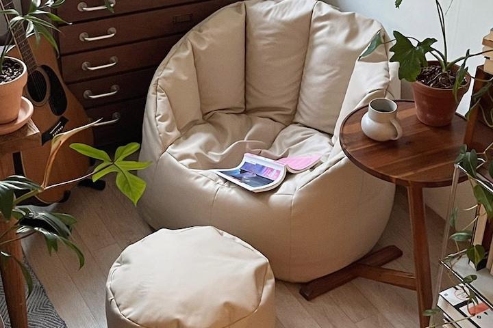 홈인테리어 / 펄쉘 빈백 1인소파 안락의자 스툴 발쿠션 세트 5colors