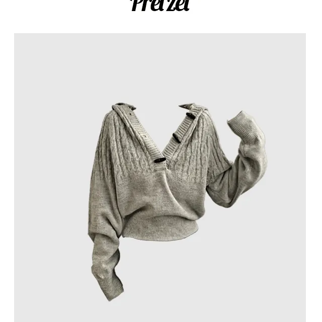 크루 더플 꽈배기 후드 긴팔 니트