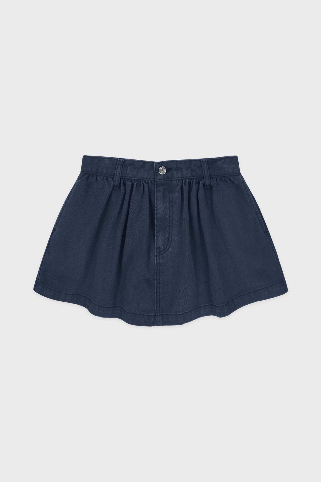Shirred Twill Mini Skirt (Navy)