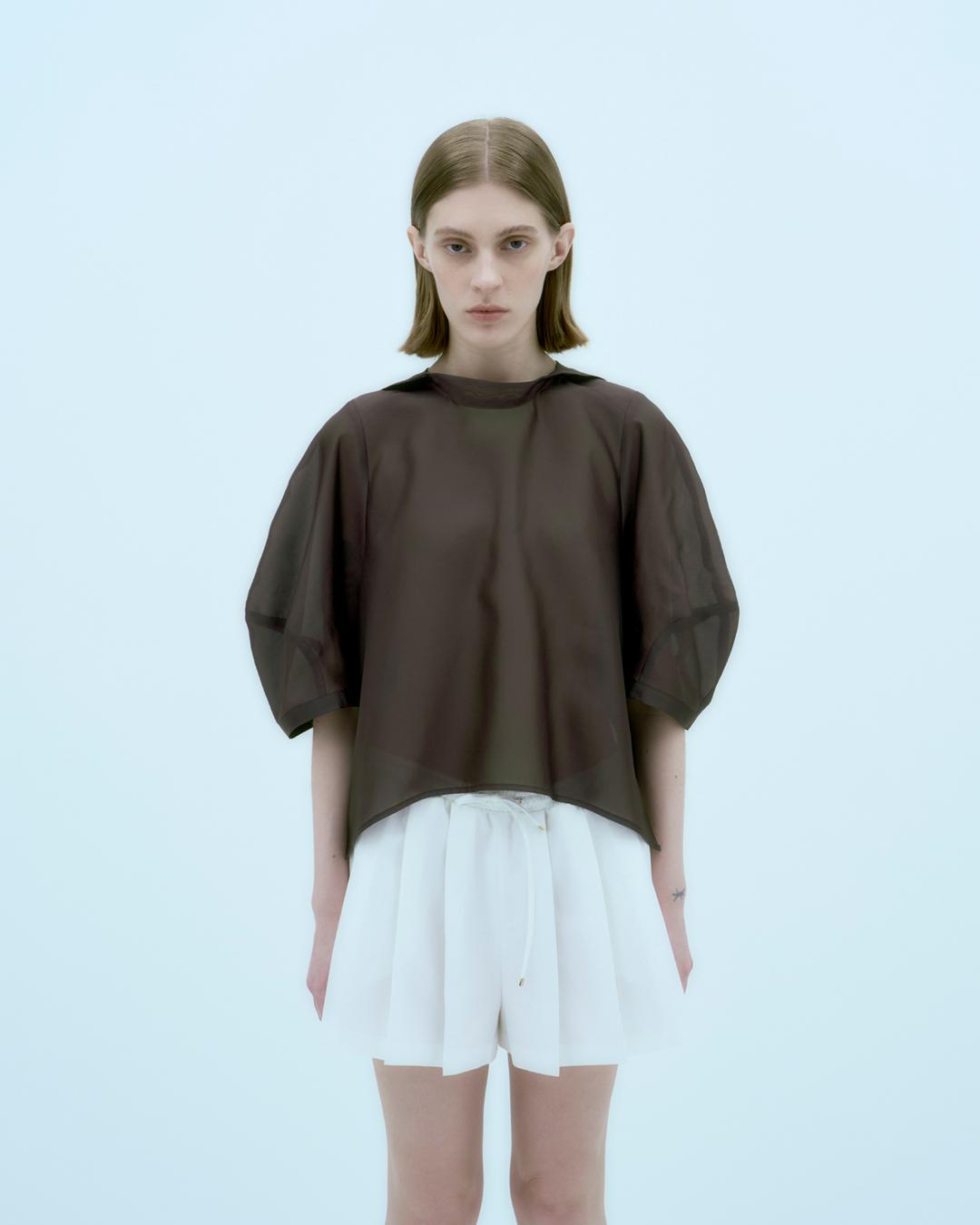 [1st preorder - 7월 31일 순차 배송] TART volume sleeve tie blouse Brown