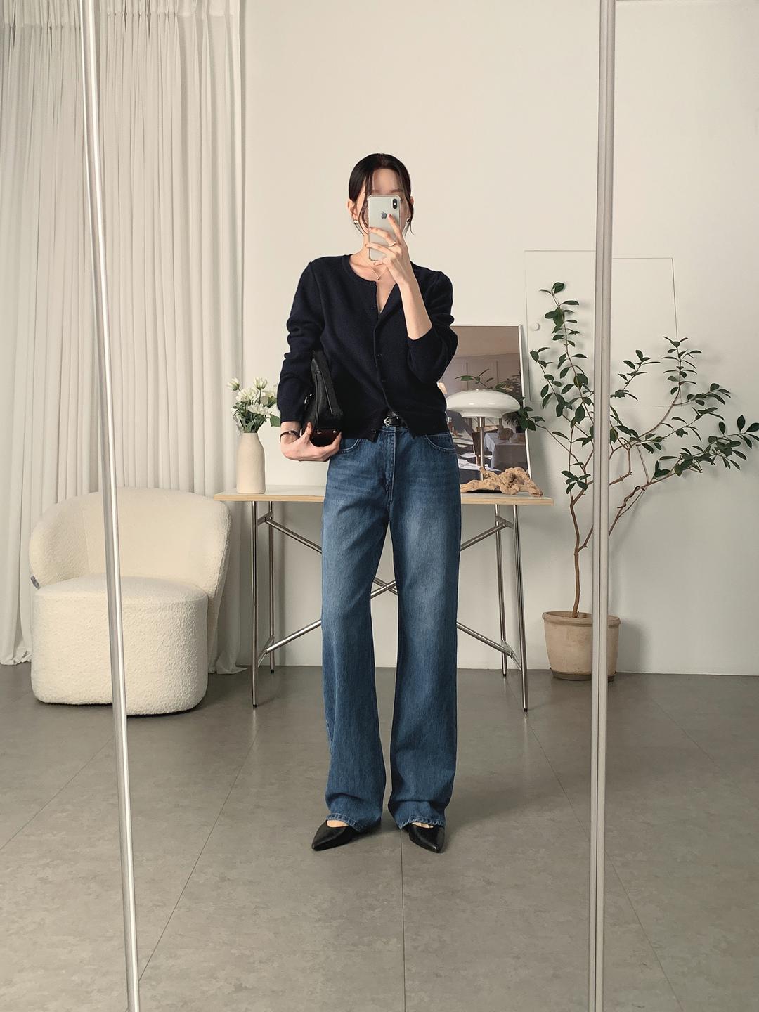 사색 제너 클래식-스트레이트 데님 팬츠 (미드 블루)