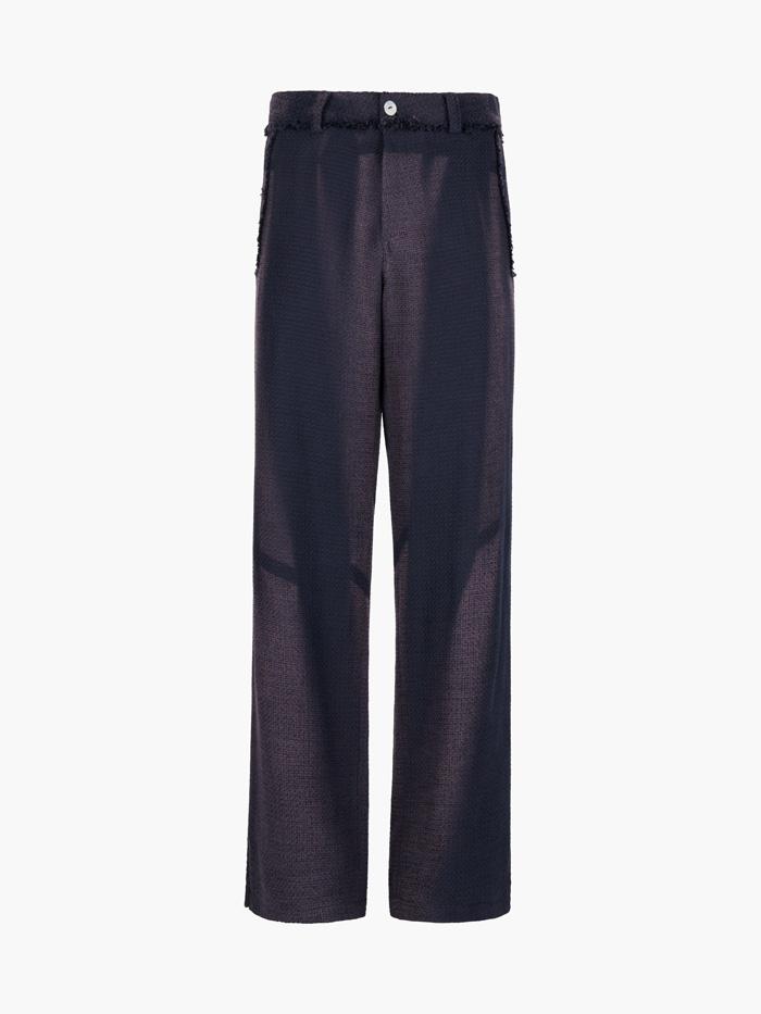Sun-Bleached Tweed Straight Trousers - Navy