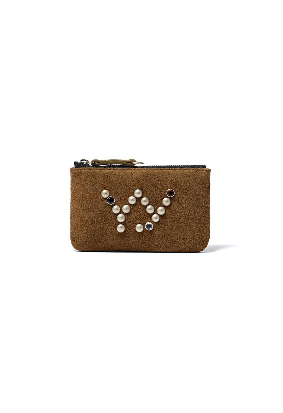 YY SUEDE STUD CHAIN WALLET, KHAKI BROWN