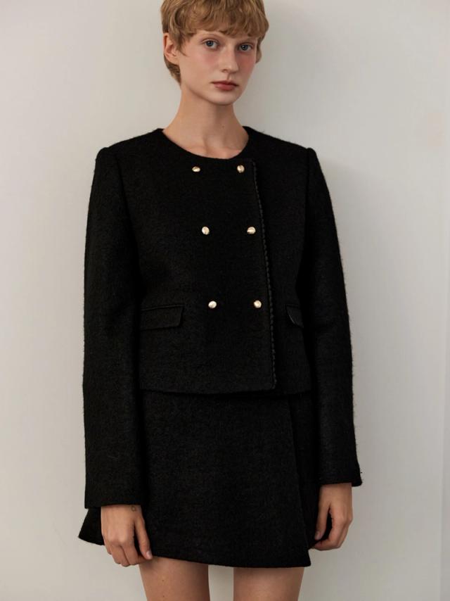 Ouel - WOOL BLENDED DOUBLE JACKET_BLACK