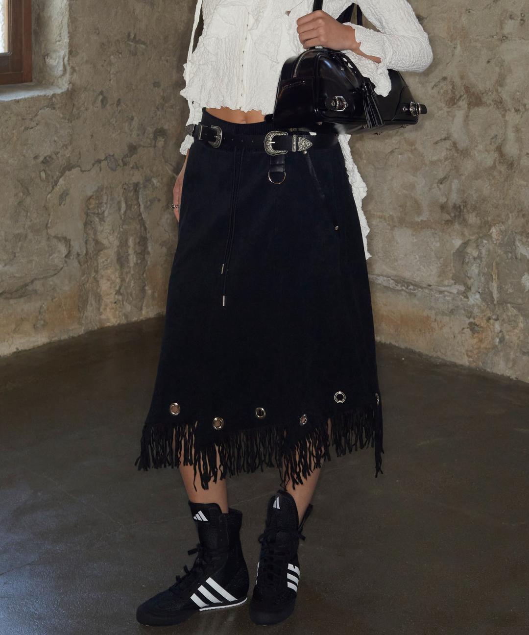11/15 예약배송 Suede Grunge Tessle Skirt (BLACK)