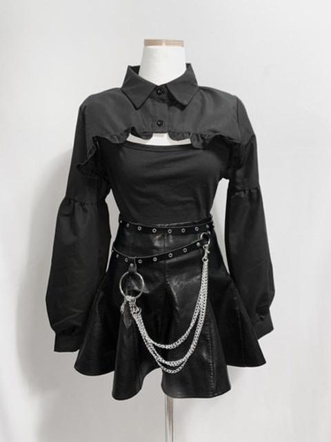 레더 플리츠 스커트팬츠