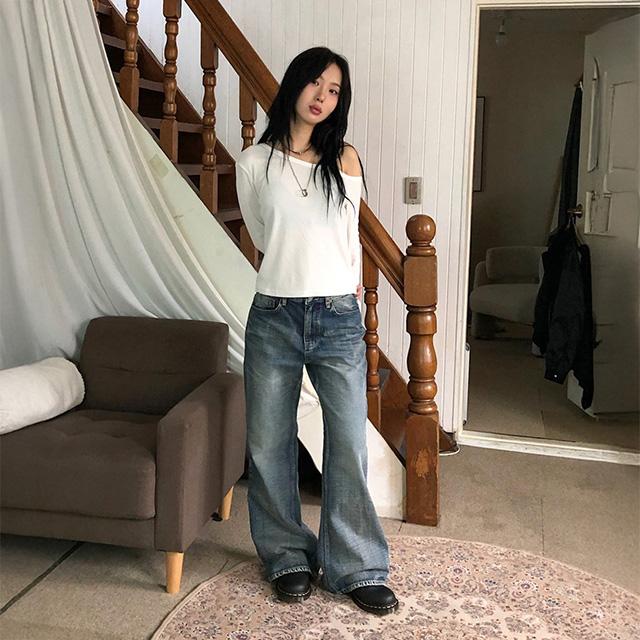 루프온 보이 플레어 데님 진