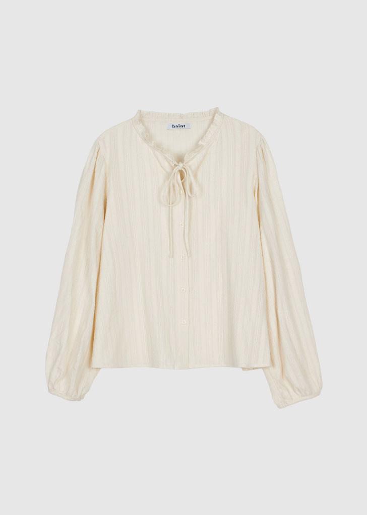 RUFFLE NECK TIE BLOUSE_CREAM BEIGE