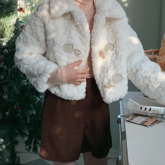 [누빔안감] 구름 뽀글이 양털 더플 뽀글이 떡볶이 카라 크롭 숏 자켓 코트