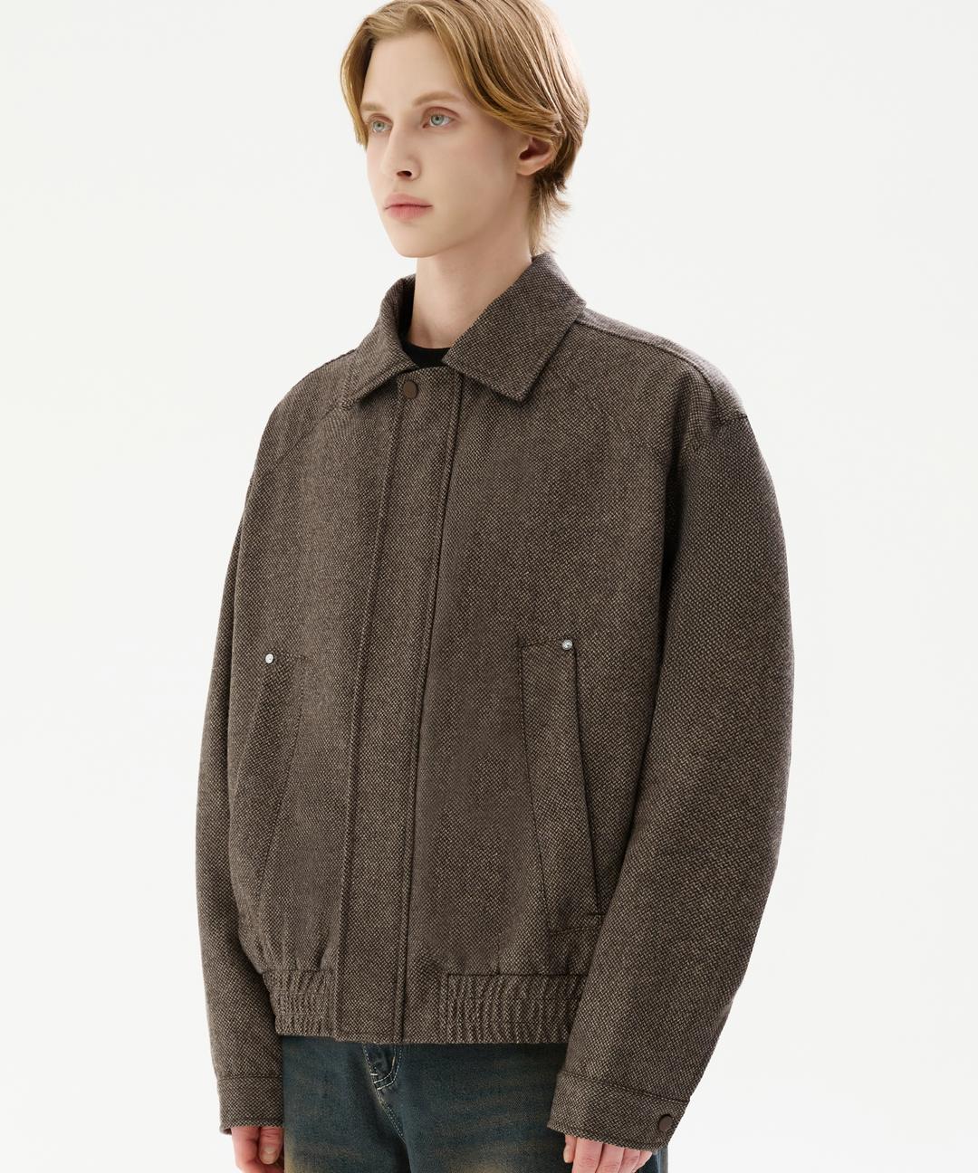 울 헤리티지 체크 리벳 블루종 자켓 [브라운]