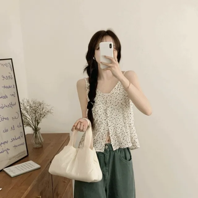 [끈조절] 이아 버튼 잔꽃 나시 블라우스(2color)