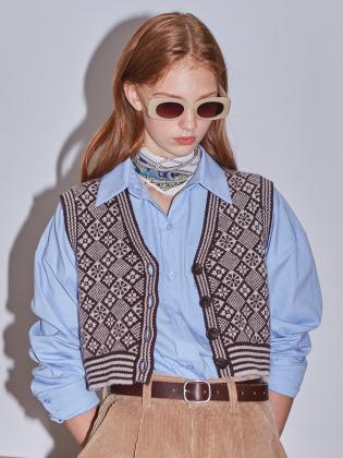 [LINE] Jacquard Knit Vest (Brown)