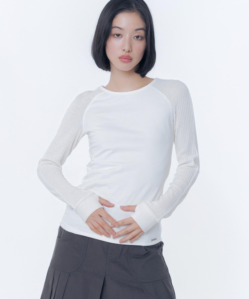 Raglan knit long sleeve WHITE
