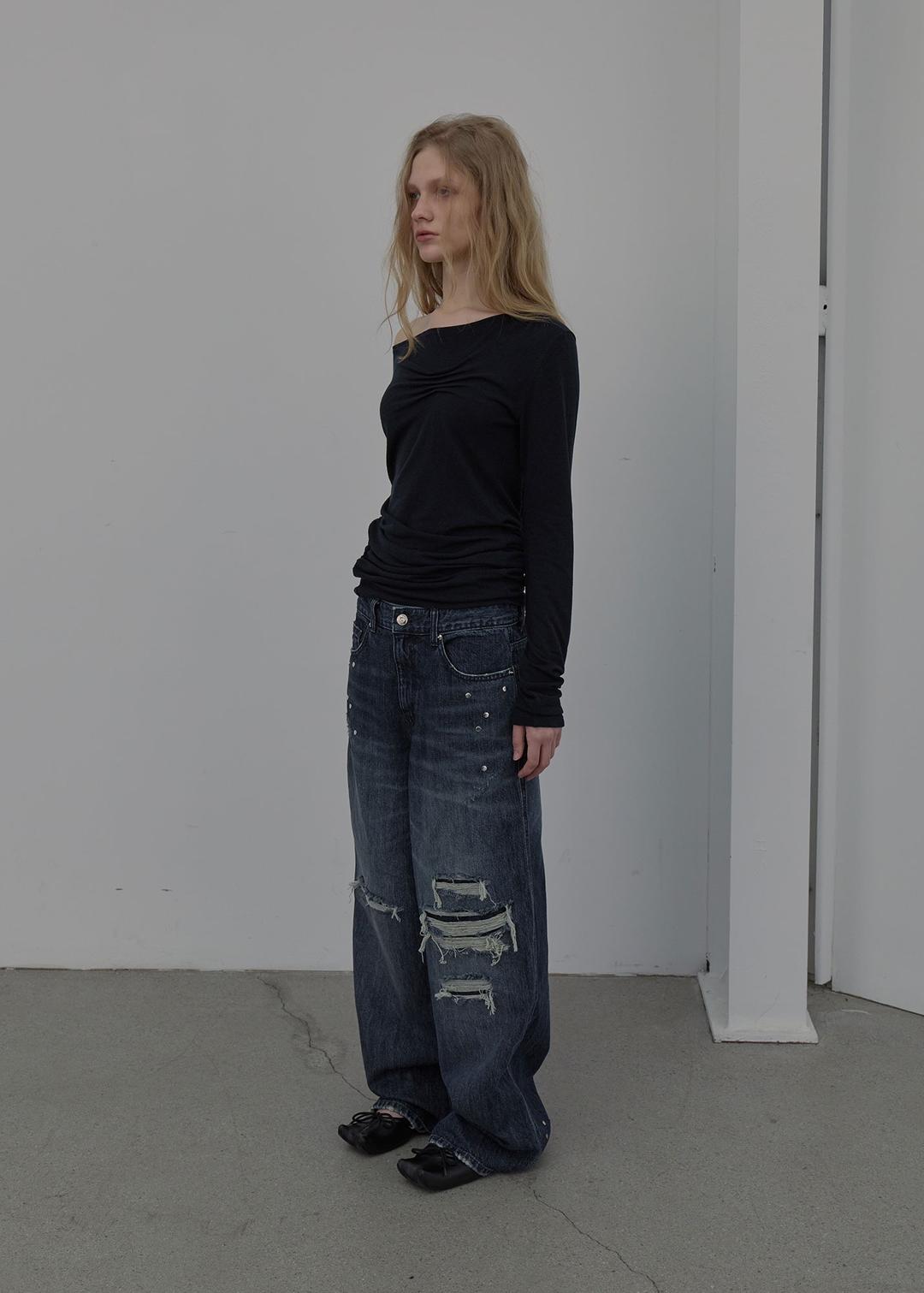 DESTROYED RIVET DENIM (NAVY)