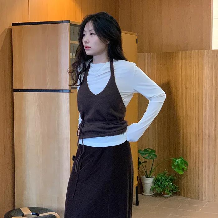 [루피타PICK/7th] Raccoon Halter Knit Top_Brown