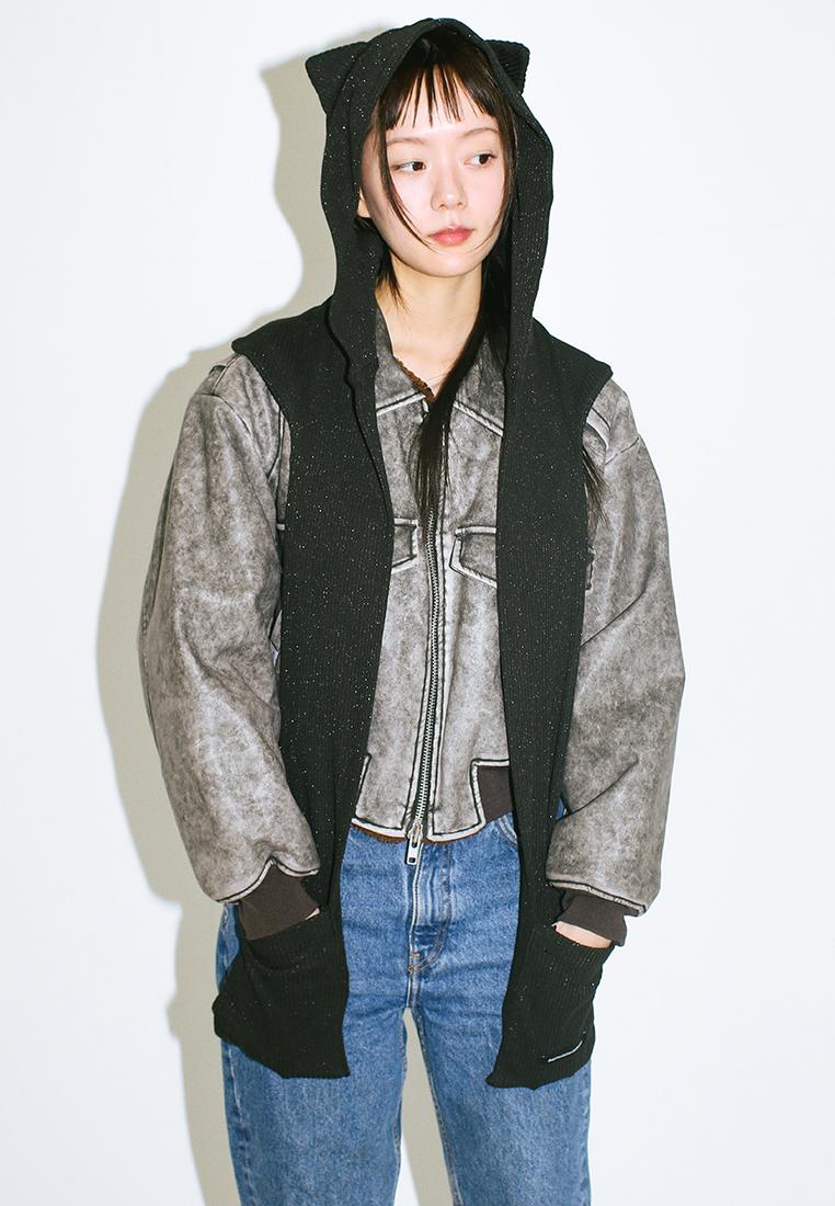CAT EAR HOODIE MUFFLER_METAL BLACK