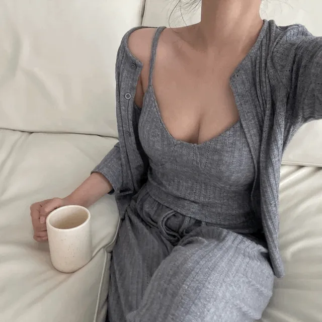 [주문폭주]가을 니트 캡내장 쓰리피스 홈웨어 세트(3color)