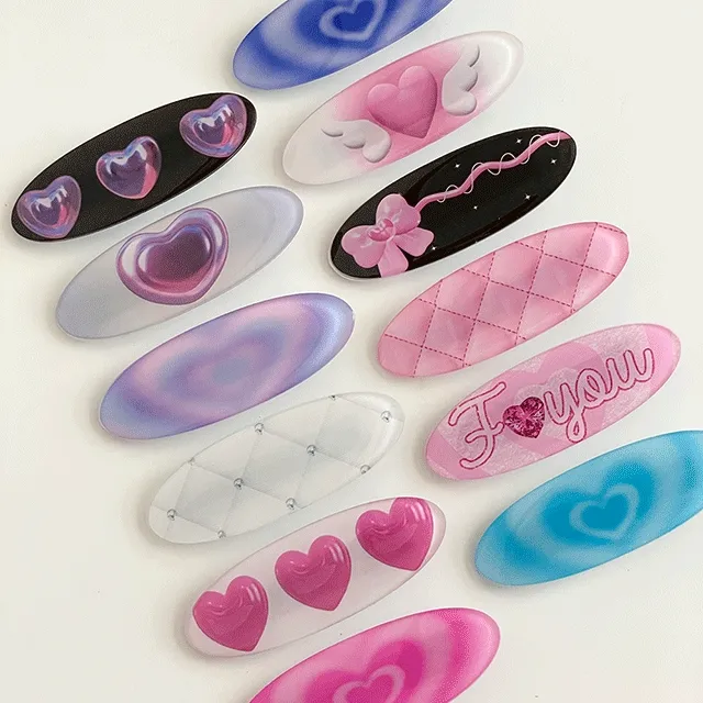 [2개이상할인!] 플레이 하이틴 y2k 힙무드 유니크 포인트 원형 아크릴 옆머리핀 집게핀 (12type)