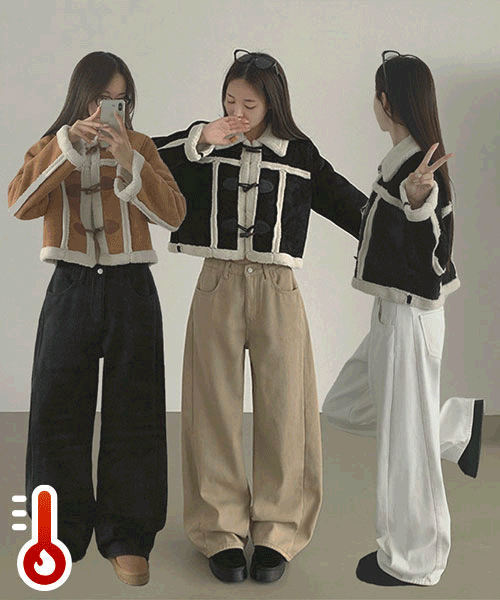 ~2XL[융털기모💭/기장선택]겨울 필수 융털기모 도톰 절개 밴딩 와이드 면팬츠
