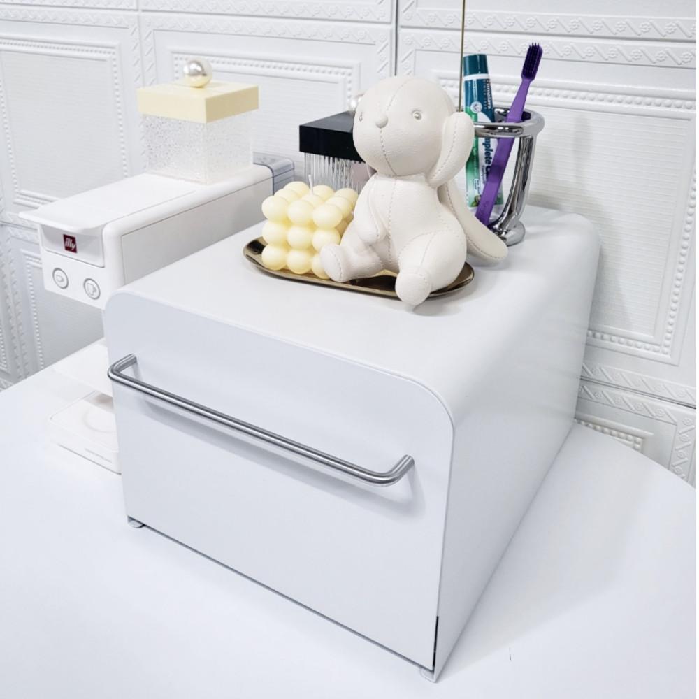 철제 수납함 슬라이드 서랍 미니 캐비넷 컵정리대 화장품 영양제보관함 스몰 화이트