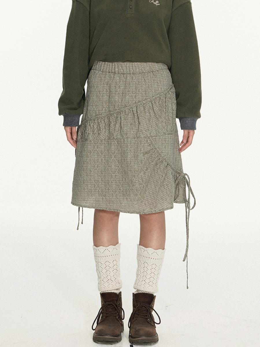 TAKEANAP Jacquard Split Drawstring Skirt