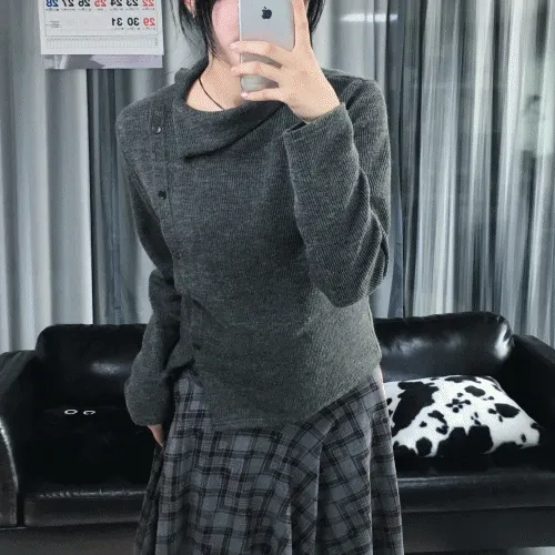 [추천/  레이어드템] 보카시 폴라 언발 버튼 긴팔티 (4color) * 일주일정도 소요*